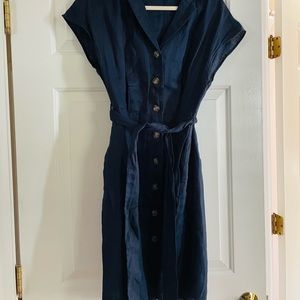 Mango navy linen button down shirt dress. Size Medium
